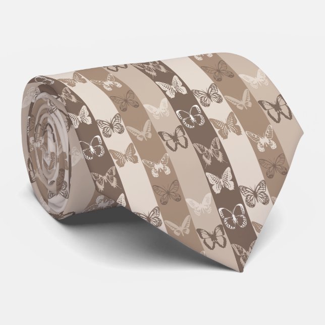 Tan Neutral Jord Fjäril Ränder Design  Slips (Rullad)