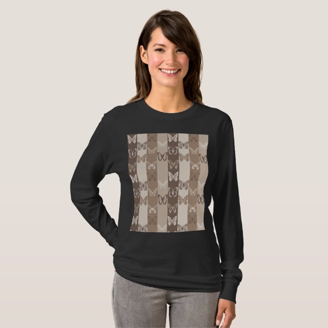 Tan Neutral Jord Fjäril Ränder Design  T Shirt (Hel framsida)