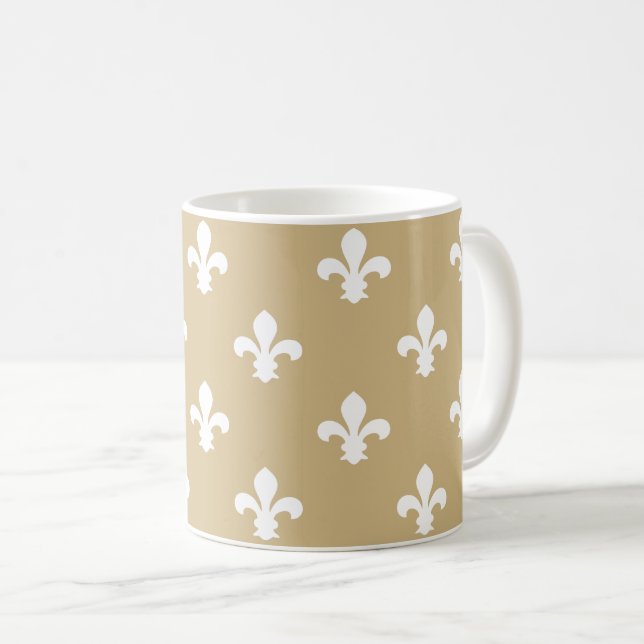 Tan Neutralt Fleur de Lys Kaffemugg (Framsida höger)