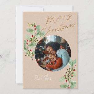 Tan och Beige Holly Circle julkort