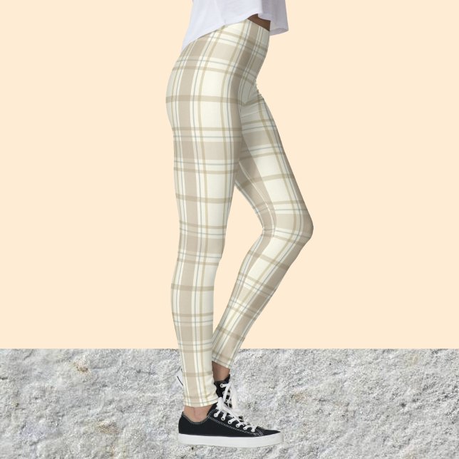 Tan och Beige Tartan Mönster Legging Byxor (Skapare uppladdad)