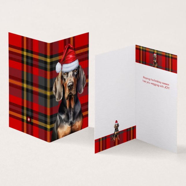 Tan- och Black Coonhound Red Pset-Helgdag Card Kort (In- och utsida)