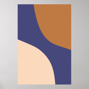 Tan- och Blue Minimalist Swirl-former Poster
