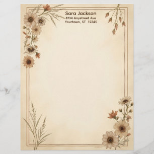 Tan- och bruna blommor och gräs brevpapper