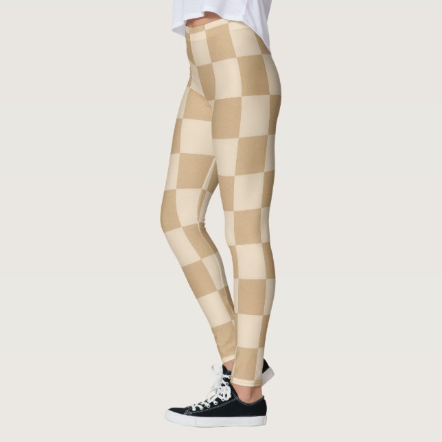 Tan- och Cream Checkerboard Soft Neutralt Palette Leggings (Vänster)