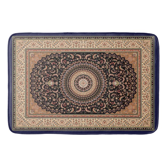 Tan och Grönt Persian Carpet Bath Mat Badrumsmatta (Framsidan)
