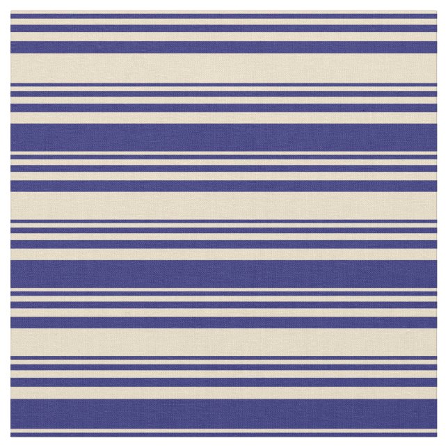 Tan och Midnight Blue Mönster i Rand Tyg (Närbild)