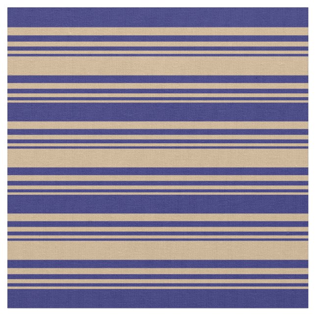 Tan och Midnight Blue Stripe/LUND Mönster Tyg (Närbild)
