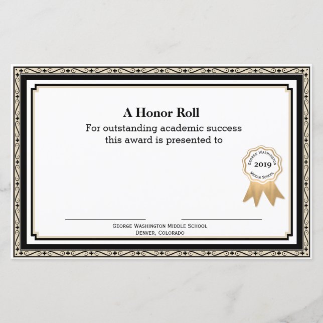 Tan och svart skolutmärkelsercertifikat (Framsida)