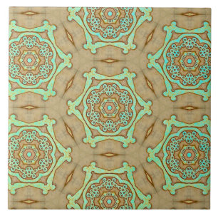 Tan och Turquise Arabesque Kakelplatta