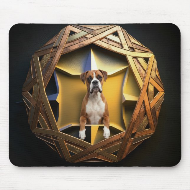 Tan Och Vit Boxerhund I En Futuristisk Ram Musmatta (Framsidan)