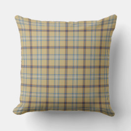 Tan och Wedgewood Blå Plaid Kudde