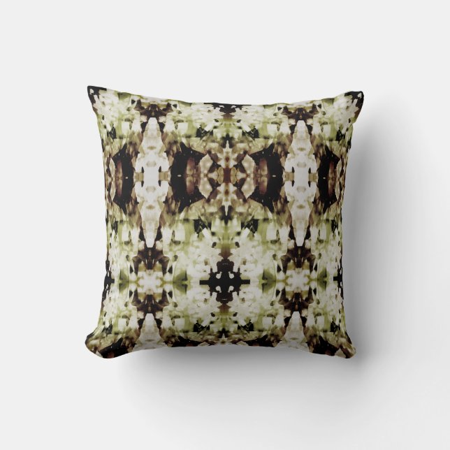 Tan Olive Black White Symmetrical Abstrakt Print Kudde (Framsida)