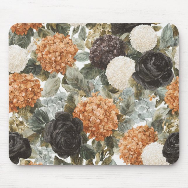 Tan Orange Svart Kräm Blommor Musmatta (Framsidan)