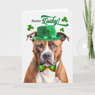 Tan Pit Bull Dog Feelin'Lucky St patrick's day Helgkort