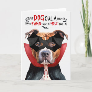 Tan Pitbull Hund Funny Count DOGcula Halloween Helgkort