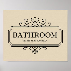 Tan Please Seat Yourself Funny Vintage Bathroom Poster