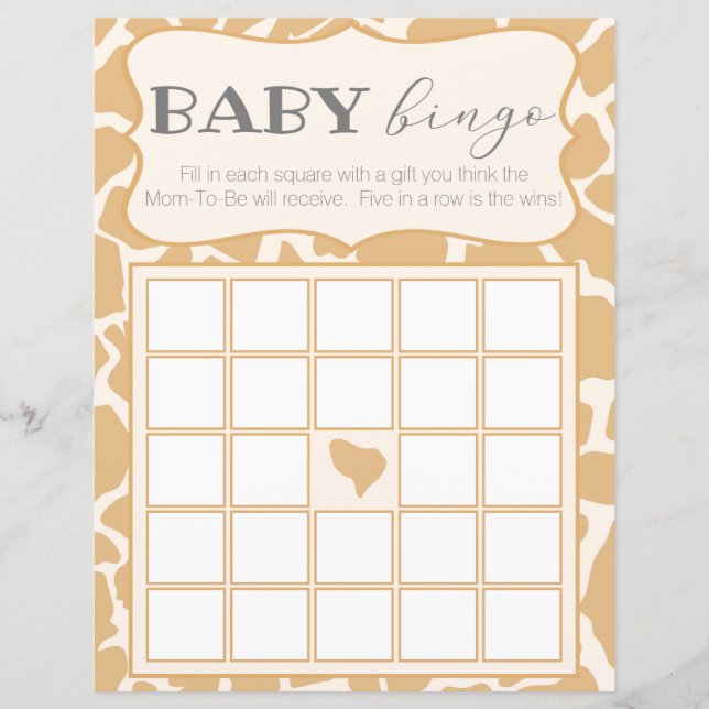 Tan Pojke Giraffe Baby Bingo (Framsida)