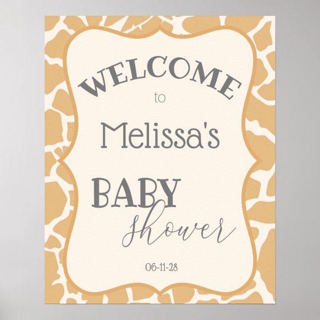 Tan Pojke Giraffe Baby Shower Poster (Framsidan)