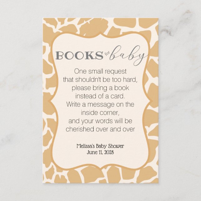 Tan Pojke Giraffe Bokar för Baby Tilläggskort (Framsida)