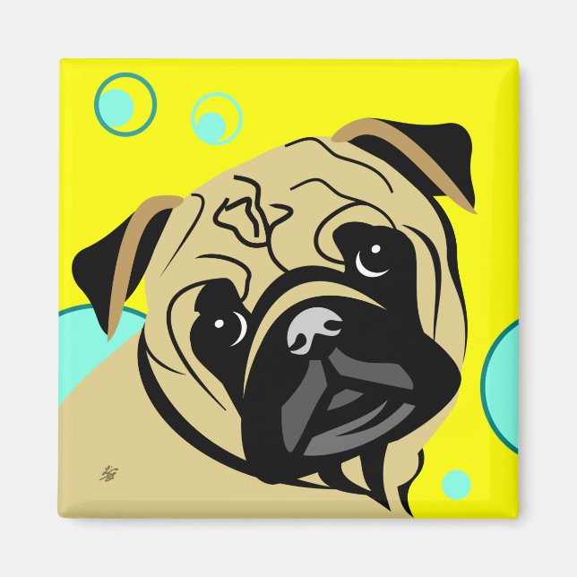Tan Pug Hund Magnet (Framsidan)