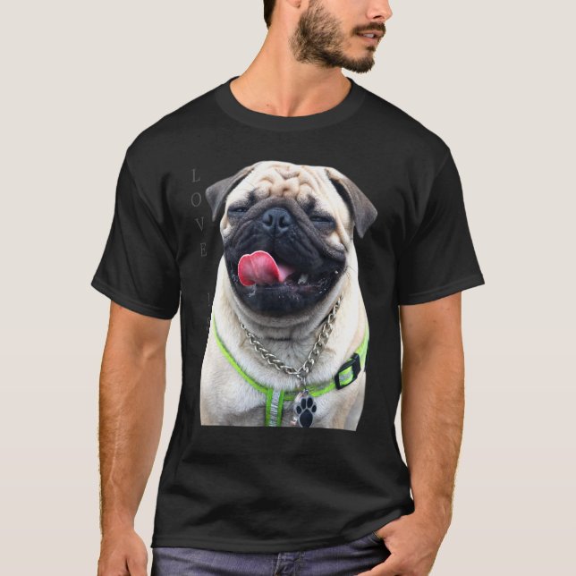 Tan Pug Shirt Women Manar Pug Mamma Pappa Life Tee (Framsida)