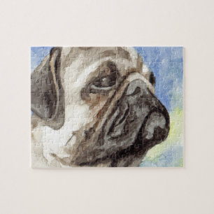 Tan Pug Watercolor Jigszle Puzzles Pussel