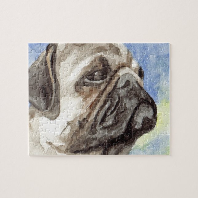 Tan Pug Watercolor Jigszle Puzzles Pussel (Horisontell)
