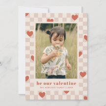 Tan Red Checkerboard Hearts Valentine Day Card