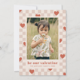 Tan Red Checkerboard Hearts Valentine Day Card Inbjudningar