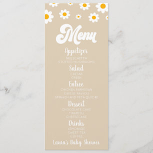 Tan Retro Daisy Flower Baby Shower Food Meny