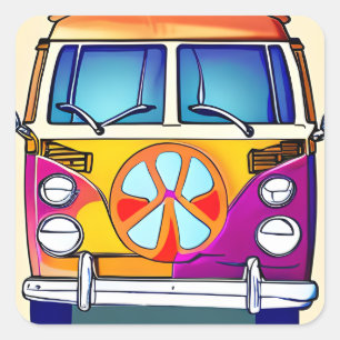 Tan Retro Hippie Van Vintage Art Fyrkantigt Klistermärke