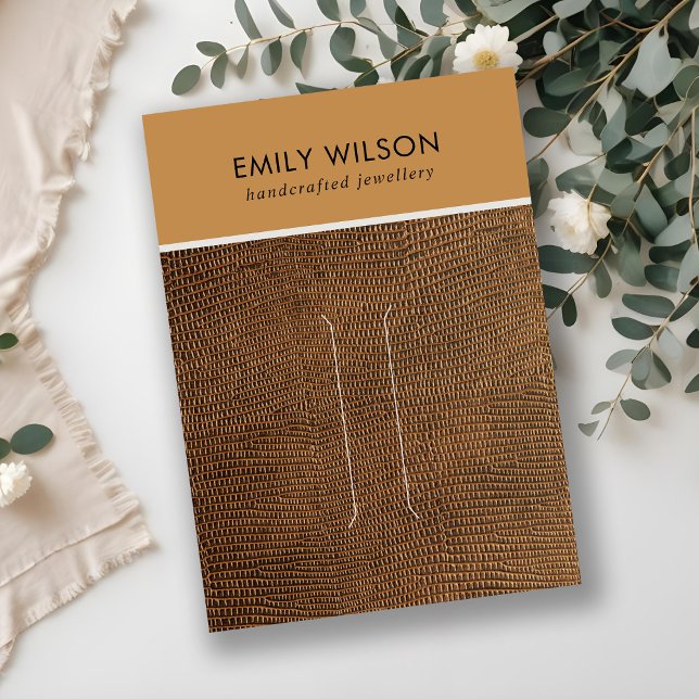 TAN RUST LEATHER STRUKTUR HAIR CLIP VISNING CARD VISITKORT (Skapare uppladdad)