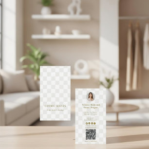 Tan Rutig Guld QR-kod Butik Vertikal Foto Visitkort