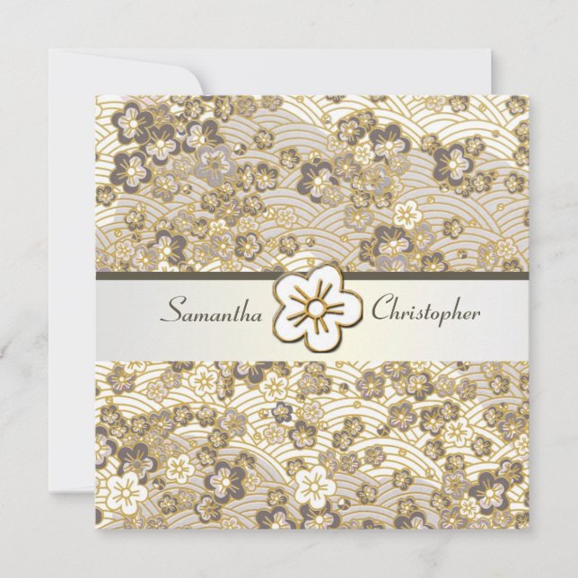 Tan Sakura Chirimen bröllopsinbjudningar Inbjudningar (Framsida)