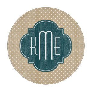 Tan Sand Polka dots Teal Quatrefoil Monogram