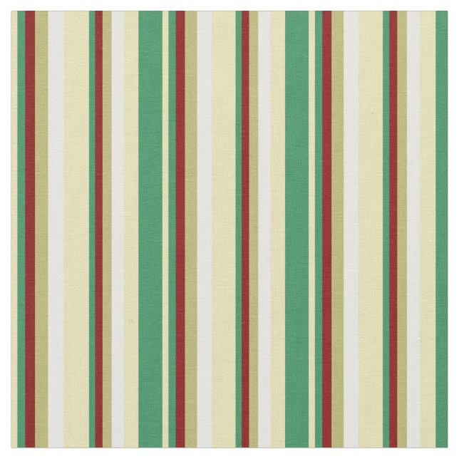 Tan, Sea Grönt, Maroon, Mörk Khaki & White Linjer Tyg (Närbild)