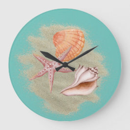 Tan Seashells Sand on Beach Wall Clock Stor Klocka