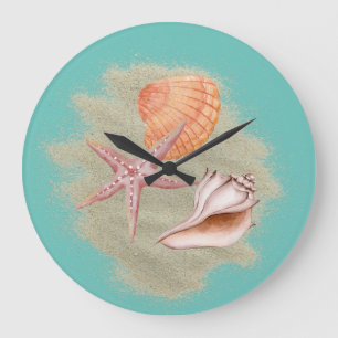 Tan Seashells Sand on Beach Wall Clock Stor Klocka