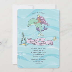 Tan Skin Lila Sjöjungfru med Dolphin Birthday Inbjudningar