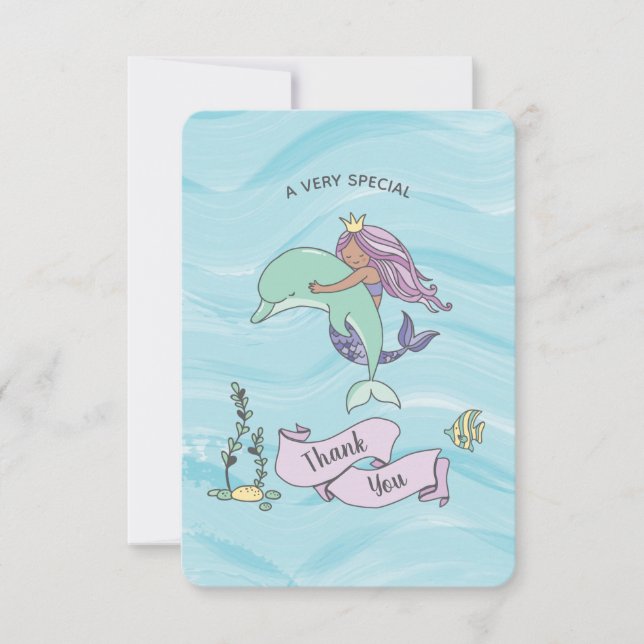 Tan Skin Lila Sjöjungfru med Dolphin Tack Kort (Framsida)