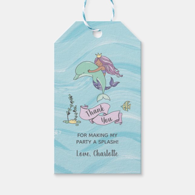 Tan Skin Lila Sjöjungfru med Dolphin Tack Presentetikett (Framsidan)