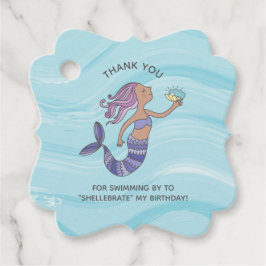 Tan Skin Lila Sjöjungfru med Sea Turtle Birthday Gåvor Etiketter