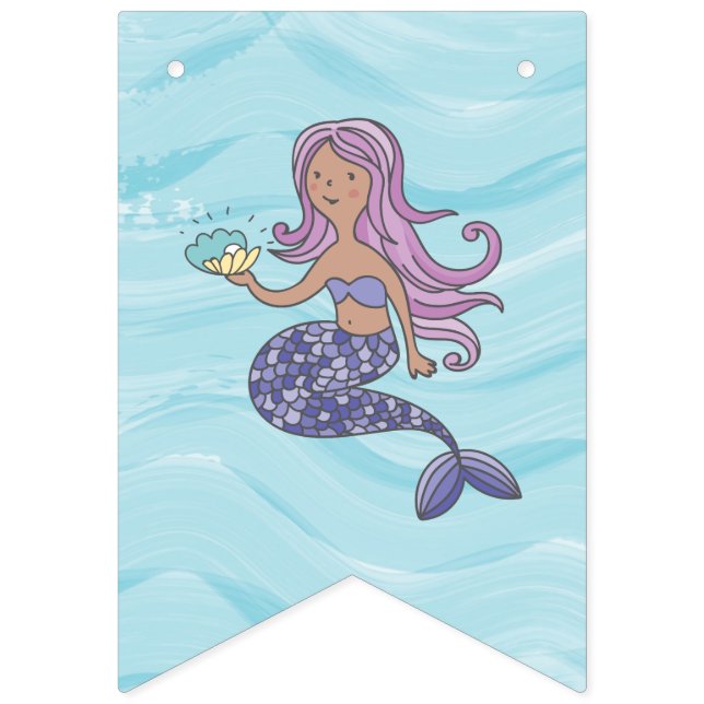 Tan Skin Lila Sjöjungfru under Havsdagen Vimplar (Sextonde flaggan)