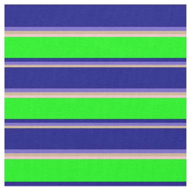 Tan, Slate Blue, Blue, Lime & Rosa Färgad Linjer Tyg (Närbild)