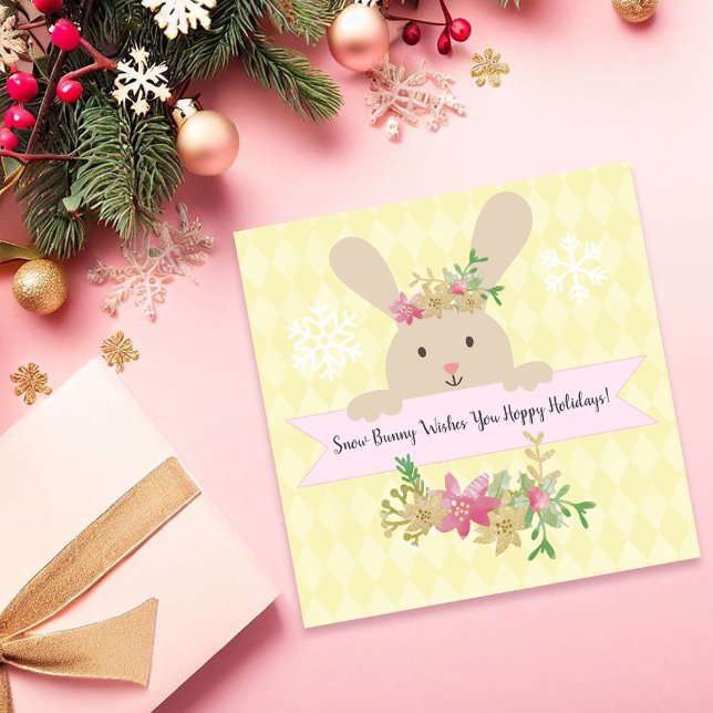 Tan Snow Bunny Pink Gold Poinsettia Glad Julkort (Skapare uppladdad)