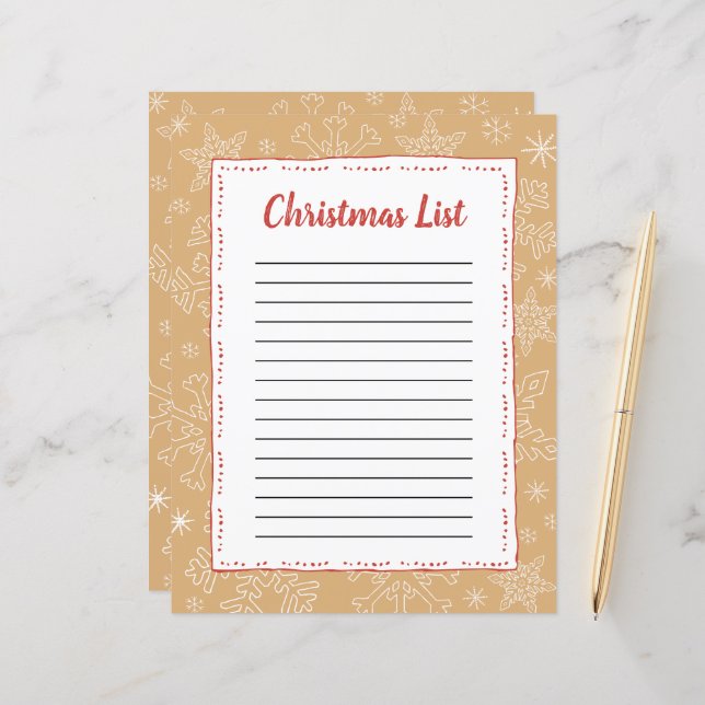 Tan Snowflake-julklapp BG Santa Wish List (Fram/Back In Situ)