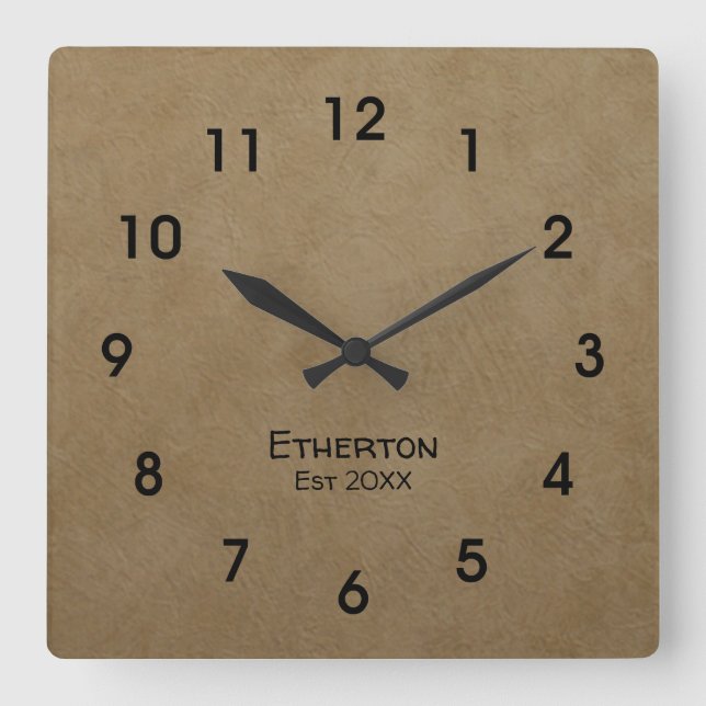 Tan Stucco Mönster Acrylic Wall Clock Fyrkantig Klocka (Framsida)