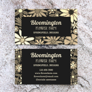 Tan & Svart Botanisk Illustrations Florist Visitkort