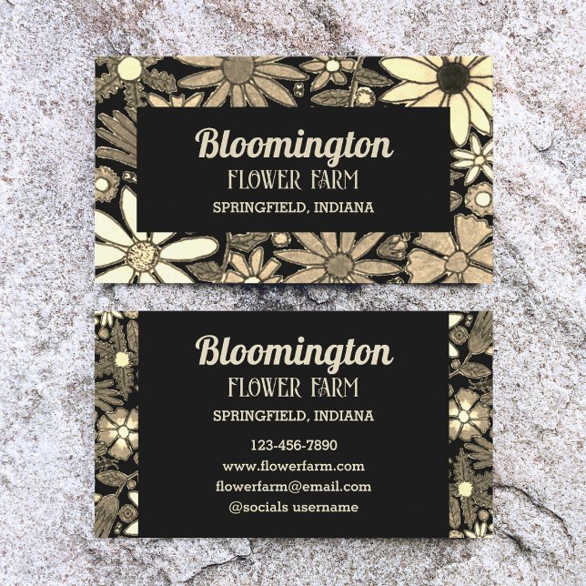 Tan & Svart Botanisk Illustrations Florist Visitkort (Skapare uppladdad)